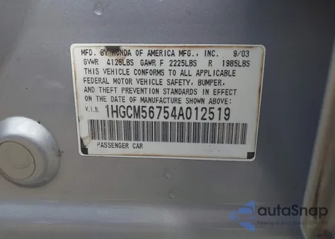 2004 Honda Accord 2.4 Ex z USA, uszkodzony, nr VIN 1HGCM56754A012519